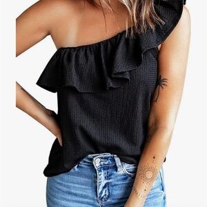 Black one shoulder top large